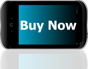 smartphone with word buy now on display, business concept