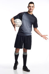 junger Fussballer offene Geste