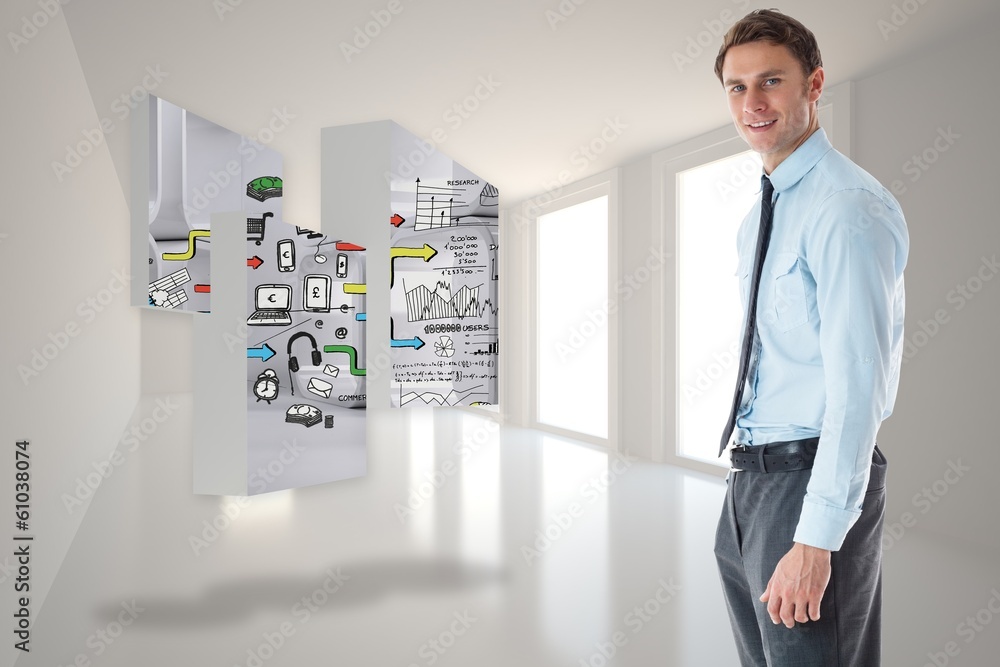 Aufkleber composite image of smiling businessman standing with hand in poc