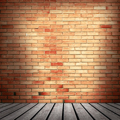 red brick wall and wooden floor