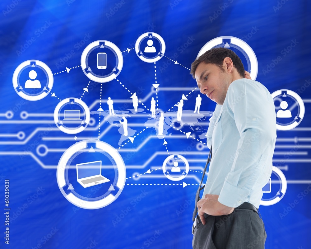 Poster composite image of thinking businessman with hand on head