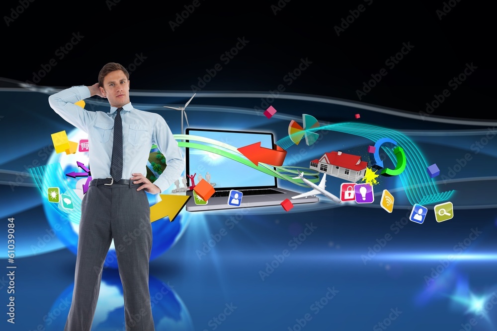 Poster composite image of thinking businessman with hand on head