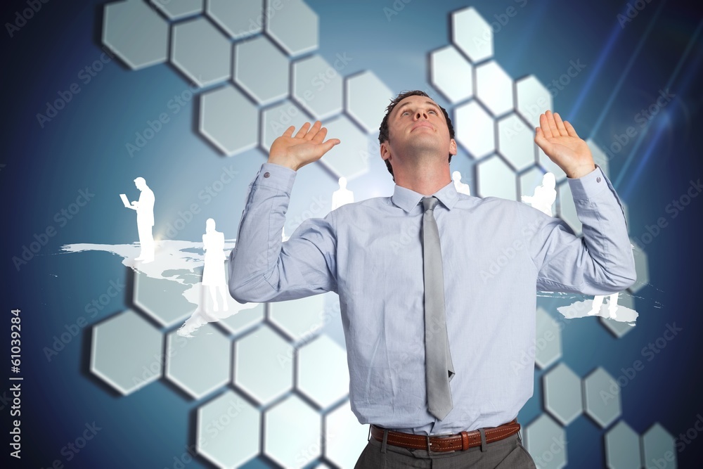 Aufkleber composite image of businessman standing with arms pressing up