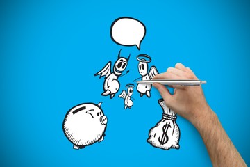 Composite image of hand holding a silver pen