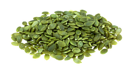 Serving of pepitas on a white background.