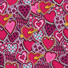 Valentine vector seamless pattern hand drawn red pink and purple clipart stickers