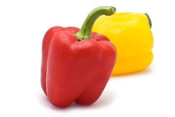 Red and Yellow Bell Peppers isolated on white
