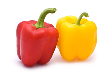 Red and Yellow Bell Peppers isolated on white