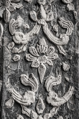 wood carve, Thai old magnificent leaf and flower wood texture