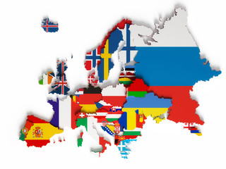 Obraz premium European map with national borders with countries flags