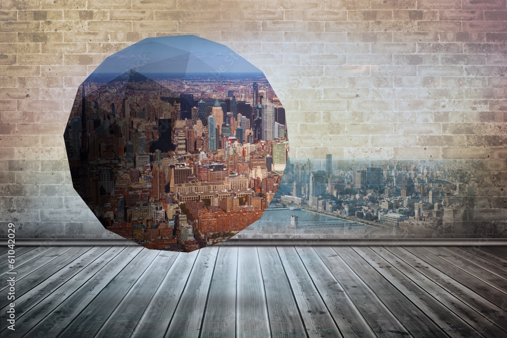 Poster Composite image of cityscape on abstract screen
