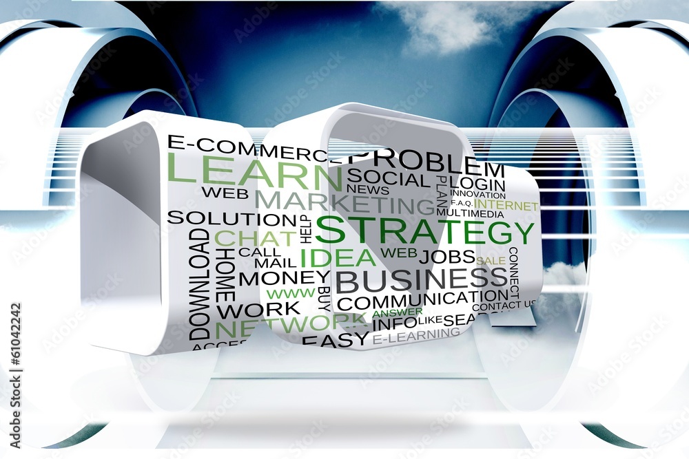 Poster composite image of business buzzwords on abstract screen
