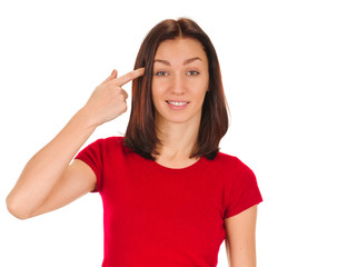 Fototapeta premium young woman showing negative sign on white background