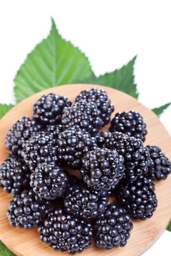 Blackberries on wooden plate