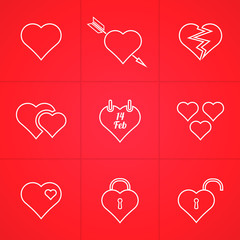 valentine's day set of abstract outline hearts icons