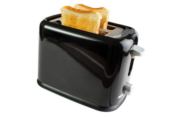 Black toaster with bread slices , isolated on white - 61044684