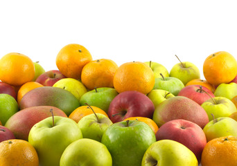 Naklejka na ściany i meble Ripe assorted fruits as background isolated on white closeup