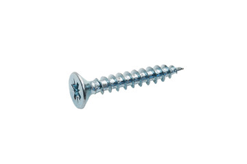 A single chipboard screw isolated on white background