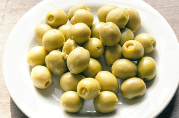 Bowl of olives in the foreground