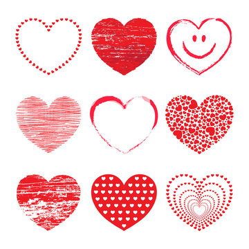 Set aus 9 verschiedenen roten Vektor-Herzen