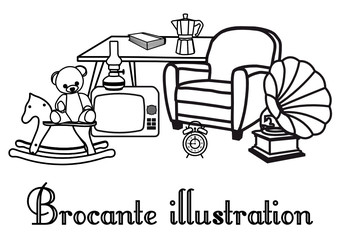 illustration brocante & vide grenier - 2 - obrazy, fototapety, plakaty