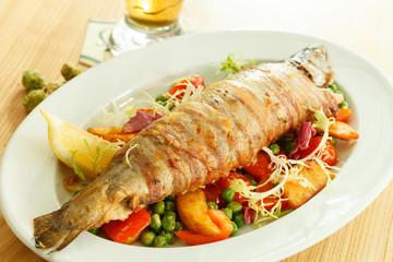 trout with vegetables and beer
