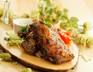 grilled meat with beer