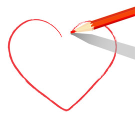 Red heart drawn with pencil