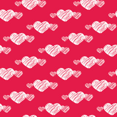 White scratch hearts on red seamless pattern