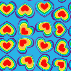 Rainbow hearts seamless pattern