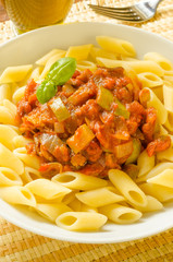 Penne con salsa di pomodoro e zucchine, cucina italiana