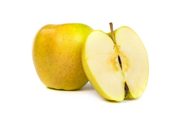 Cross section of green apple, showing pips, and core