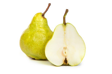 Whole peat and pear cuts in half