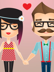 Obrazy na Plexi  Ilustracja wektorowa pary hipsterów trzymających się za ręce