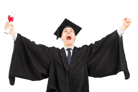 Overjoyed college graduate holding a diploma