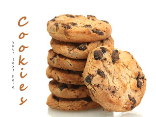 Chocolate chips cookies isolated on white.