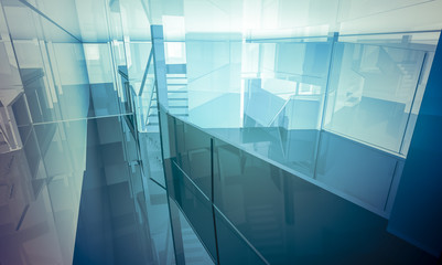 Obraz premium Lobby.Empty office with columns and large windows, Indoor buildi