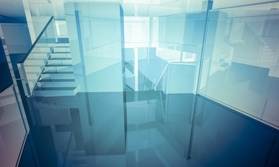 Obraz premium Apartment.Empty office with columns and large windows, Indoor bu