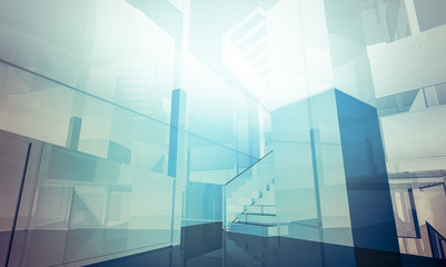 Obraz premium Empty office with columns and large windows, Indoor building. bu