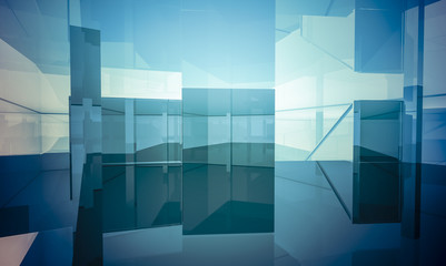 Fototapeta premium Empty office with columns and large windows, Indoor building. bu
