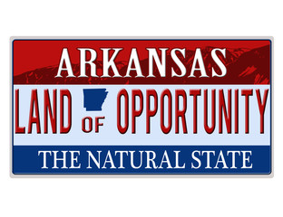 An imitation Arkansas license plate