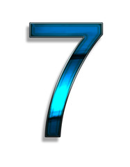 seven, illustration of  number with blue chrome effects on white
