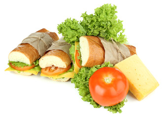 Fresh and tasty sandwich isolated on white