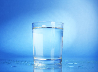 Water in  glass, on dark blue background