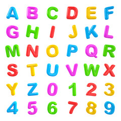 English multi coloured alphabet and number