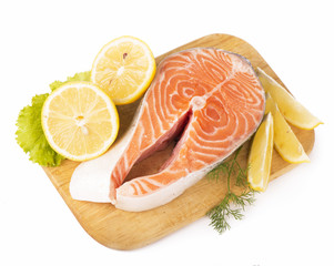 Salmon. Fresh Raw Salmon Red Fish Steak isolated on a White