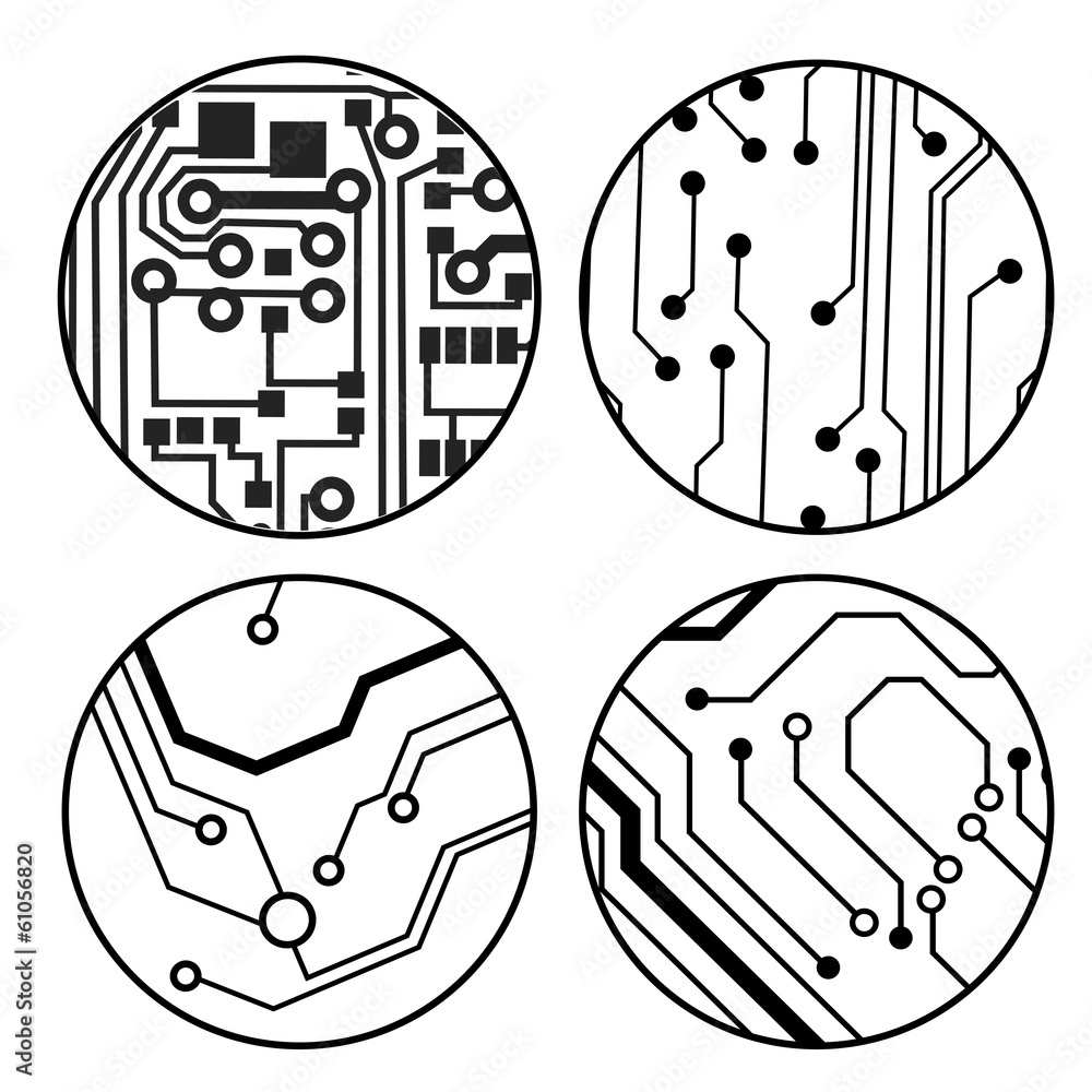 Poster set of vector black circuit circle balls