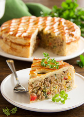 Homemade pie with meat.