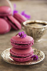 Makarons French pastries stuffed with black currant.