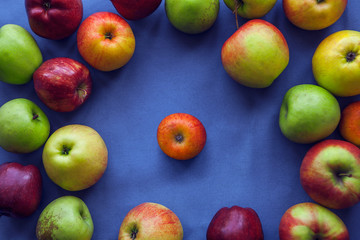 apple on blue background